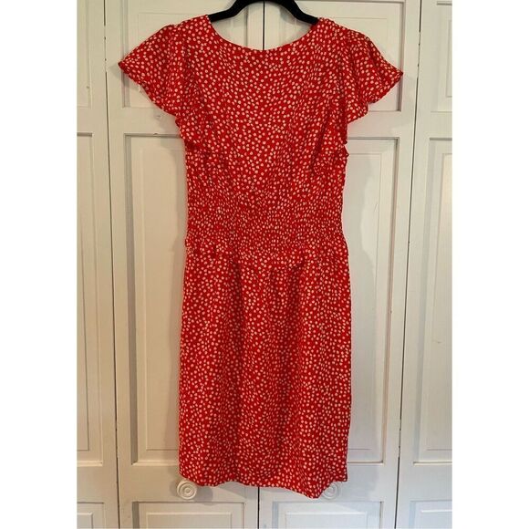 Rebecca Taylor red floral smocked waist flutter sleeve dress M - Picture 7 of 11